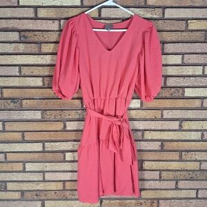 Dual Nature Small Pink Tiered Belted Tie Dress